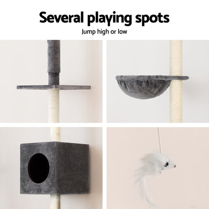 i.Pet Cat Tree 260cm Tower Scratching Post Scratcher Floor to Ceiling Cats Bed Dark Grey.