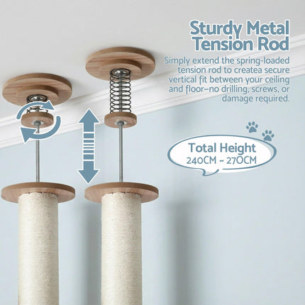 i.Pet Cat Tree Tower Floor to Ceiling Scratching Post 270cm Beige.