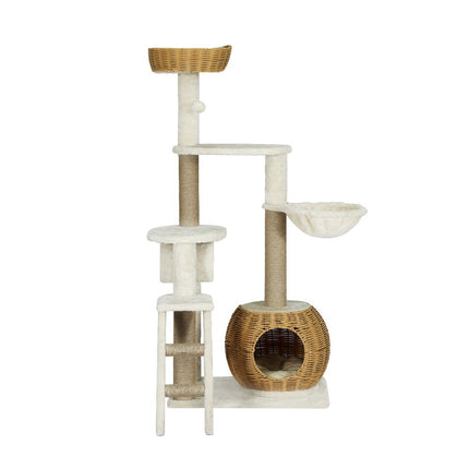 i.Pet Cat Tree 138cm Tower Scratching Post Scratcher Wood Bed Condo House Rattan Ladder.