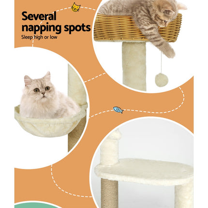 i.Pet Cat Tree 138cm Tower Scratching Post Scratcher Wood Bed Condo House Rattan Ladder.