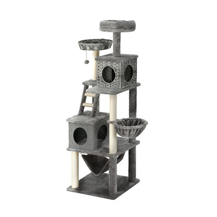i.Pet Cat Tree 169cm Tower Scratching Post Scratcher Wood Bed Condo House Rattan Ladder.