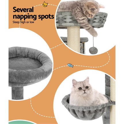 i.Pet Cat Tree 169cm Tower Scratching Post Scratcher Wood Bed Condo House Rattan Ladder.