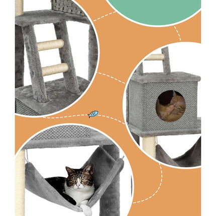 i.Pet Cat Tree 169cm Tower Scratching Post Scratcher Wood Bed Condo House Rattan Ladder.