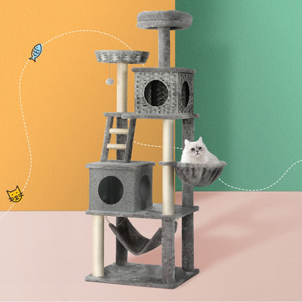 i.Pet Cat Tree 169cm Tower Scratching Post Scratcher Wood Bed Condo House Rattan Ladder.