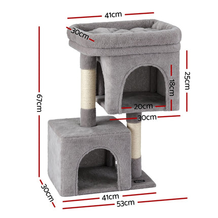i.Pet Cat Tree 67cm Tower Scratching Post Trees Scratcher Condo House Light Grey.