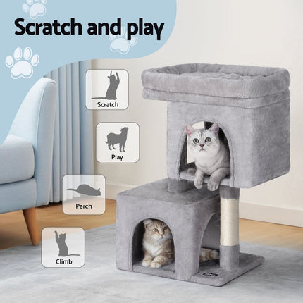 i.Pet Cat Tree 67cm Tower Scratching Post Trees Scratcher Condo House Light Grey.