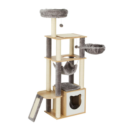 i.Pet Cat Tree 260cm Tower Scratching Post Scratcher Floor to Ceiling Cats Bed Dark Grey.