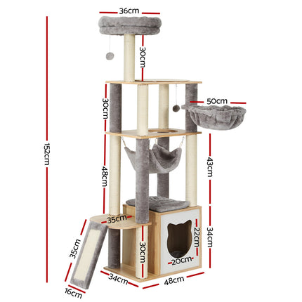 i.Pet Cat Tree 260cm Tower Scratching Post Scratcher Floor to Ceiling Cats Bed Dark Grey.