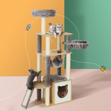 i.Pet Cat Tree 260cm Tower Scratching Post Scratcher Floor to Ceiling Cats Bed Dark Grey.