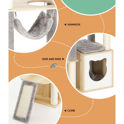 i.Pet Cat Tree 260cm Tower Scratching Post Scratcher Floor to Ceiling Cats Bed Dark Grey.
