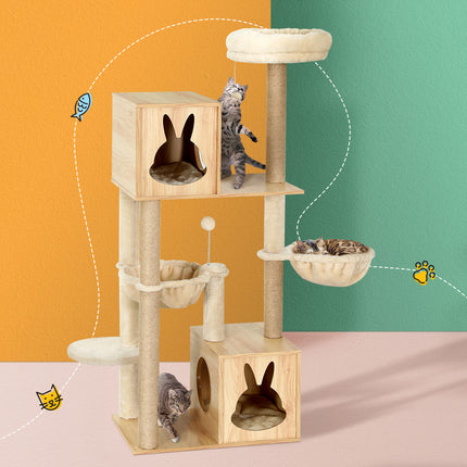 i.Pet Cat Tree 141cm Tower Scratching Post Scratcher Wood Bed Condo Toys House Ladder.