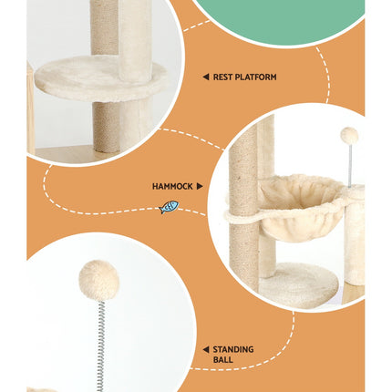 i.Pet Cat Tree 141cm Tower Scratching Post Scratcher Wood Bed Condo Toys House Ladder.