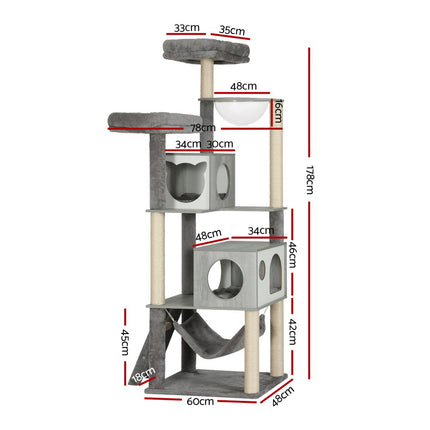 i.Pet Cat Tree 178cm Tower Scratching Post Scratcher Wood Bed Condo House Wooden Ladder.