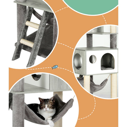 i.Pet Cat Tree 178cm Tower Scratching Post Scratcher Wood Bed Condo House Wooden Ladder.