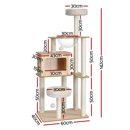 i.Pet Cat Tree Tower Scratching Post Scratcher 142cm Wood Bed Condo House.