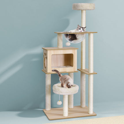 i.Pet Cat Tree Tower Scratching Post Scratcher 142cm Wood Bed Condo House.