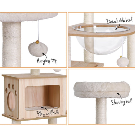 i.Pet Cat Tree Tower Scratching Post Scratcher 142cm Wood Bed Condo House.