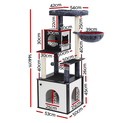 i.Pet Cat Tree Tower Scratching Post Scratcher 144cm Wood Bed Condo House Cabinet.