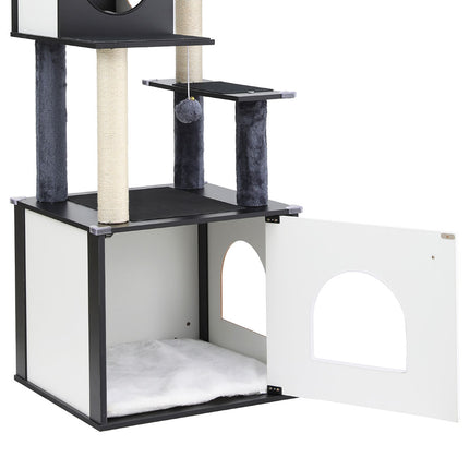 i.Pet Cat Tree Tower Scratching Post Scratcher 144cm Wood Bed Condo House Cabinet.