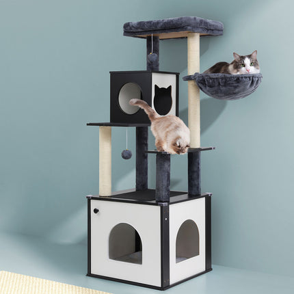 i.Pet Cat Tree Tower Scratching Post Scratcher 144cm Wood Bed Condo House Cabinet.