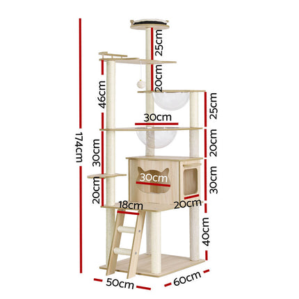 i.Pet Cat Tree Tower Scratching Post Scratcher 174cm Wood Bed Condo House Ladder.