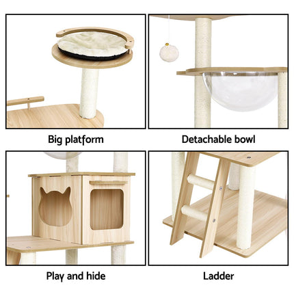 i.Pet Cat Tree Tower Scratching Post Scratcher 174cm Wood Bed Condo House Ladder.