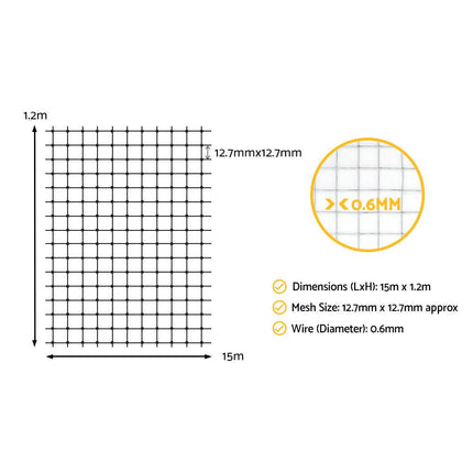 i.Pet Poultry Chicken Fence Pet Netting Wire Mesh Roll Duck Goose Coop 15Mx120CM.