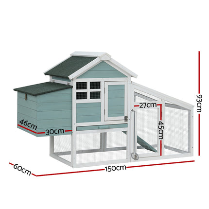i.Pet Chicken Coop Rabbit Hutch 150cm x 60cm x 93cm Large Chicken Coop House Run Cage Wooden.