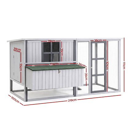 i.Pet Chicken Coop 219cm Rabbit Hutch Poultry Cage Outdoor Enclosure Wood