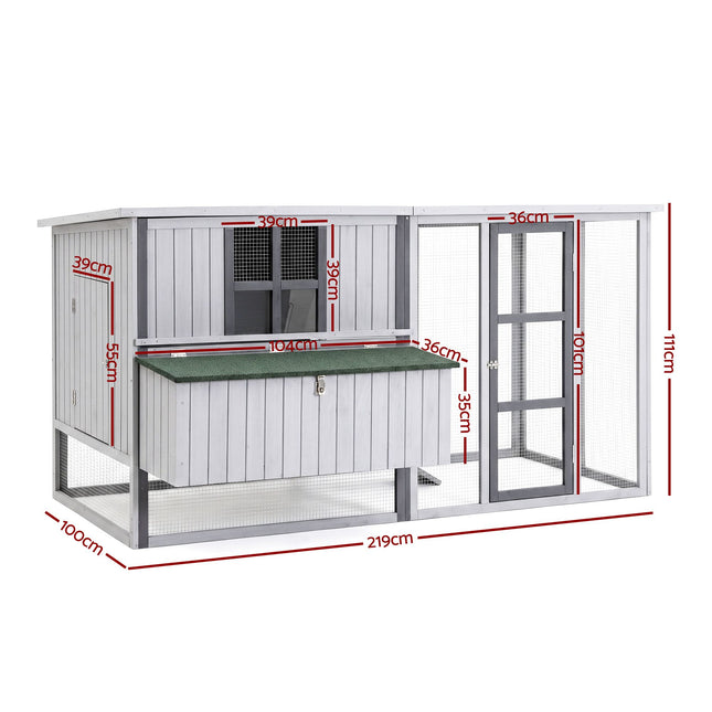 i.Pet Chicken Coop 219cm Rabbit Hutch Poultry Cage Outdoor Enclosure Wood