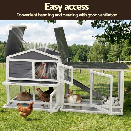 i.Pet Chicken Coop Rabbit Hutch Extra Large Wooden Run Cage House With Run Cage.