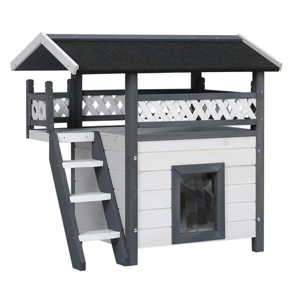 i.Pet Outdoor Cat House Shelter 77cm x 50cm x 73cm Rabbit Hutch Wooden Condo Small Outdoor Cat House.