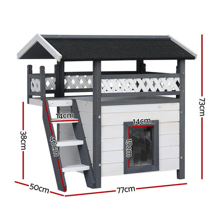 i.Pet Outdoor Cat House Shelter 77cm x 50cm x 73cm Rabbit Hutch Wooden Condo Small Outdoor Cat House.
