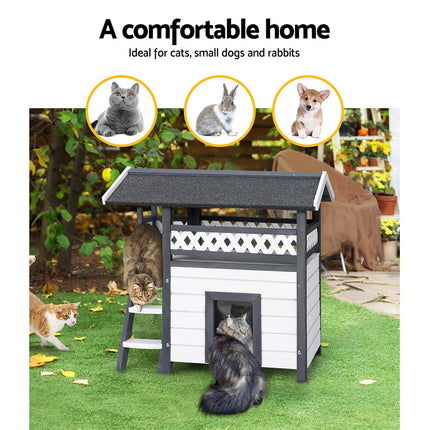 i.Pet Outdoor Cat House Shelter 77cm x 50cm x 73cm Rabbit Hutch Wooden Condo Small Outdoor Cat House.