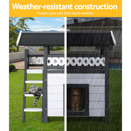 i.Pet Outdoor Cat House Shelter 77cm x 50cm x 73cm Rabbit Hutch Wooden Condo Small Outdoor Cat House.