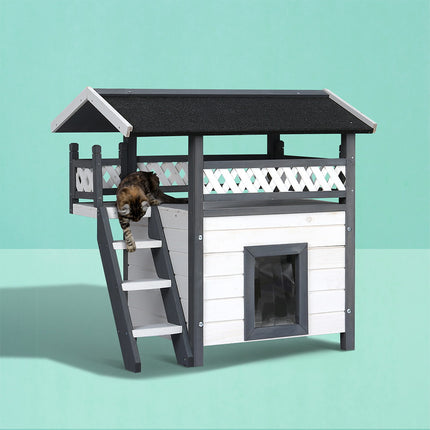 i.Pet Outdoor Cat House Shelter 77cm x 50cm x 73cm Rabbit Hutch Wooden Condo Small Outdoor Cat House.