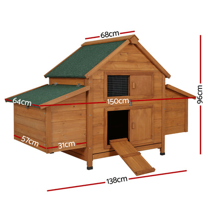 i.Pet Chicken Coop Rabbit Hutch 150cm x 68cm x 96cm Large Chicken Coop House Run Cage Wooden.