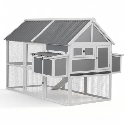 i.Pet Chicken Coop Large Outdoor Rabbit Hutch Chook House Hatch Box With Run Grey White.