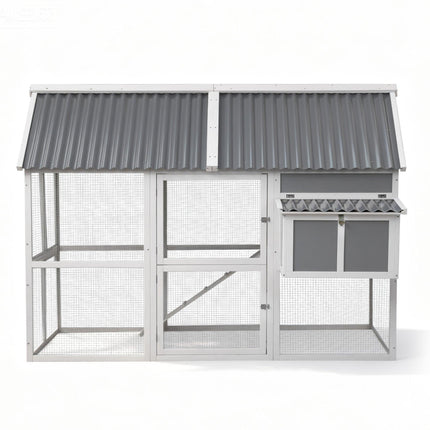 i.Pet Chicken Coop Large Outdoor Rabbit Hutch Chook House Hatch Box With Run Grey White.