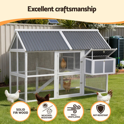 i.Pet Chicken Coop Large Outdoor Rabbit Hutch Chook House Hatch Box With Run Grey White.
