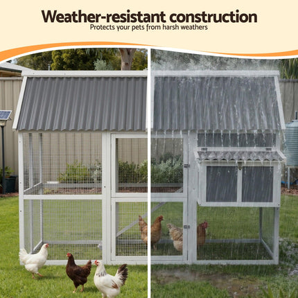 i.Pet Chicken Coop Large Outdoor Rabbit Hutch Chook House Hatch Box With Run Grey White.