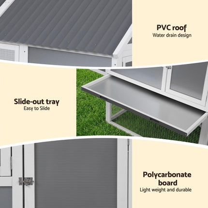 i.Pet Chicken Coop Large Outdoor Rabbit Hutch Chook House Hatch Box With Run Grey White.