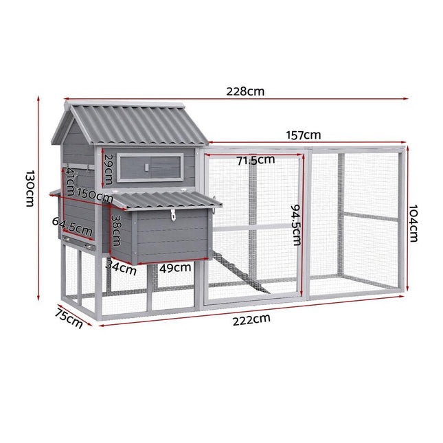 i.Pet Chicken Coop Rabbit Hutch Extra Large Wooden Run Bunny Cage Poultry House Outdoor.