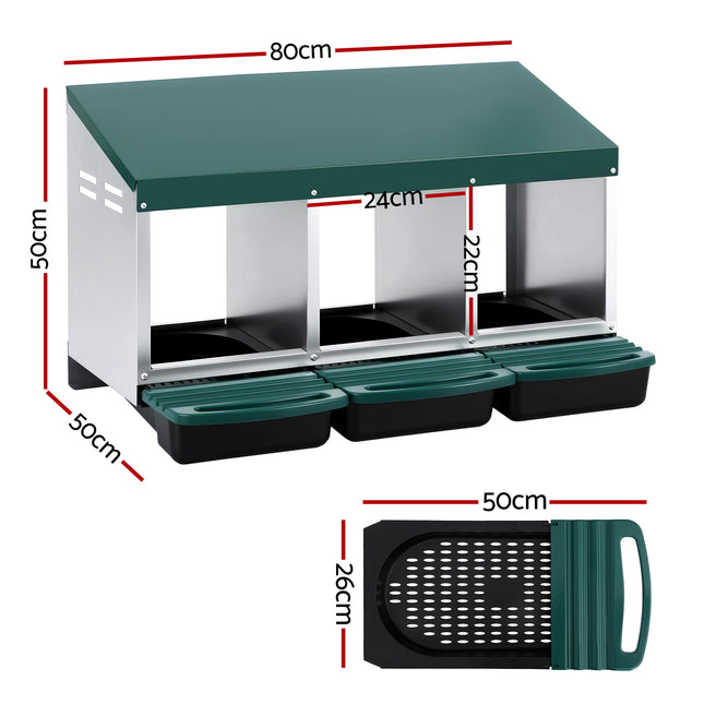 i.Pet Chicken Nesting Box Roll Away 3 Holes Metal Wall Mounted Nest Box Green.