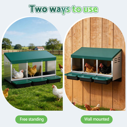 i.Pet Chicken Nesting Box Roll Away 3 Holes Metal Wall Mounted Nest Box Green.