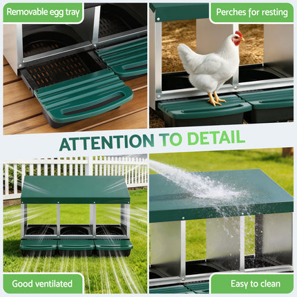 i.Pet Chicken Nesting Box Roll Away 3 Holes Metal Wall Mounted Nest Box Green.