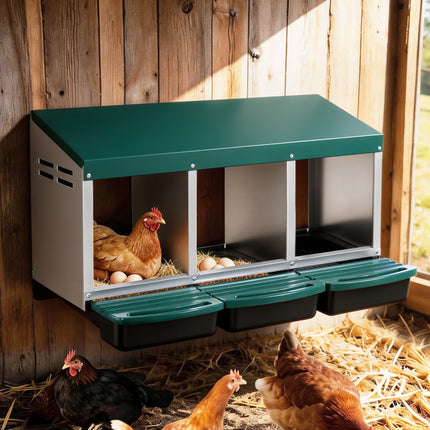 i.Pet Chicken Nesting Box Roll Away 3 Holes Metal Wall Mounted Nest Box Green.