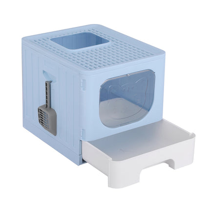 i.Pet Cat Litter Box Large Tray Kitty Toilet Enclosed Hooded Foldable Cat Litter Box Scoop Blue.