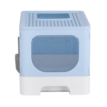 i.Pet Cat Litter Box Large Tray Kitty Toilet Enclosed Hooded Foldable Cat Litter Box Scoop Blue.