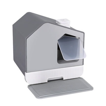 i.Pet Cat Litter Box Large Tray Kitty Toilet Enclosed Cat Litter Box Hooded Scoop Mat Grey.